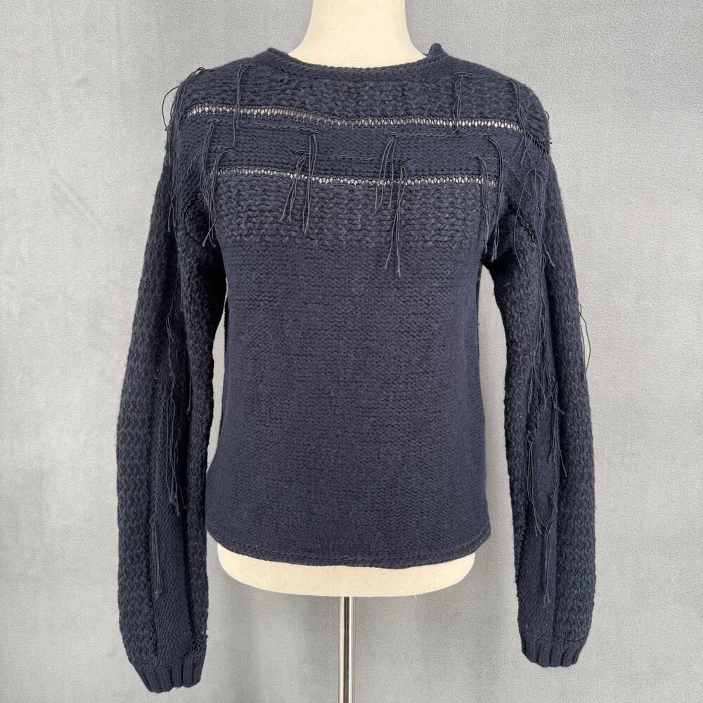 Sacai Luck‎ Wool Fringe Sweater Western Boho 3 Black Textured Knit Japan